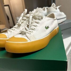 Lacoste White Canvas Sneakers with Yellow Soles